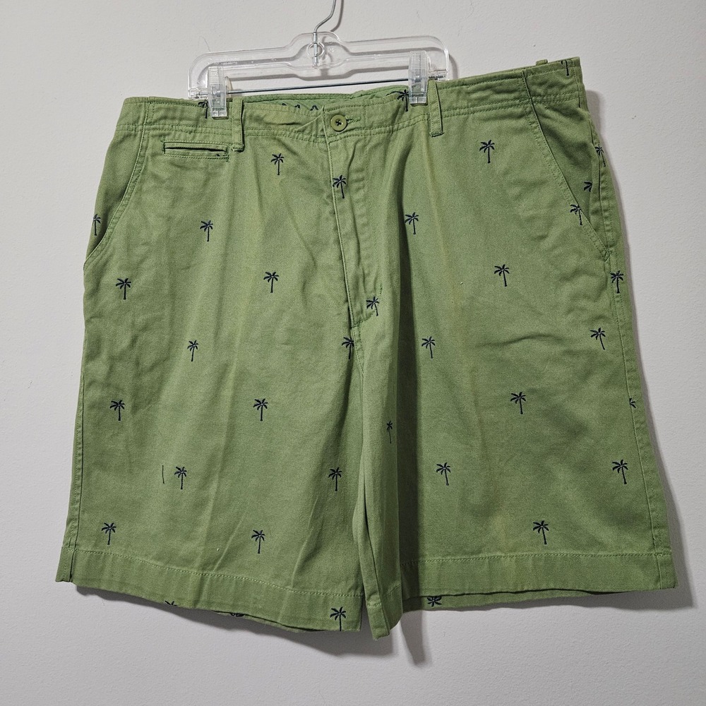 Madison Mens Green Palm Tree Embroidered‎ Chino Shorts Size 38 Tropical Preppy